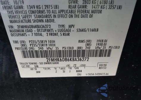 2019 Ford Flex Limited z USA, uszkodzony, nr VIN 2FMHK6D86KBA36272